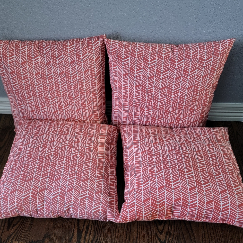 Set of 4! Orange Chevron Outdoor Throw Pillows - Picture 2 of 2